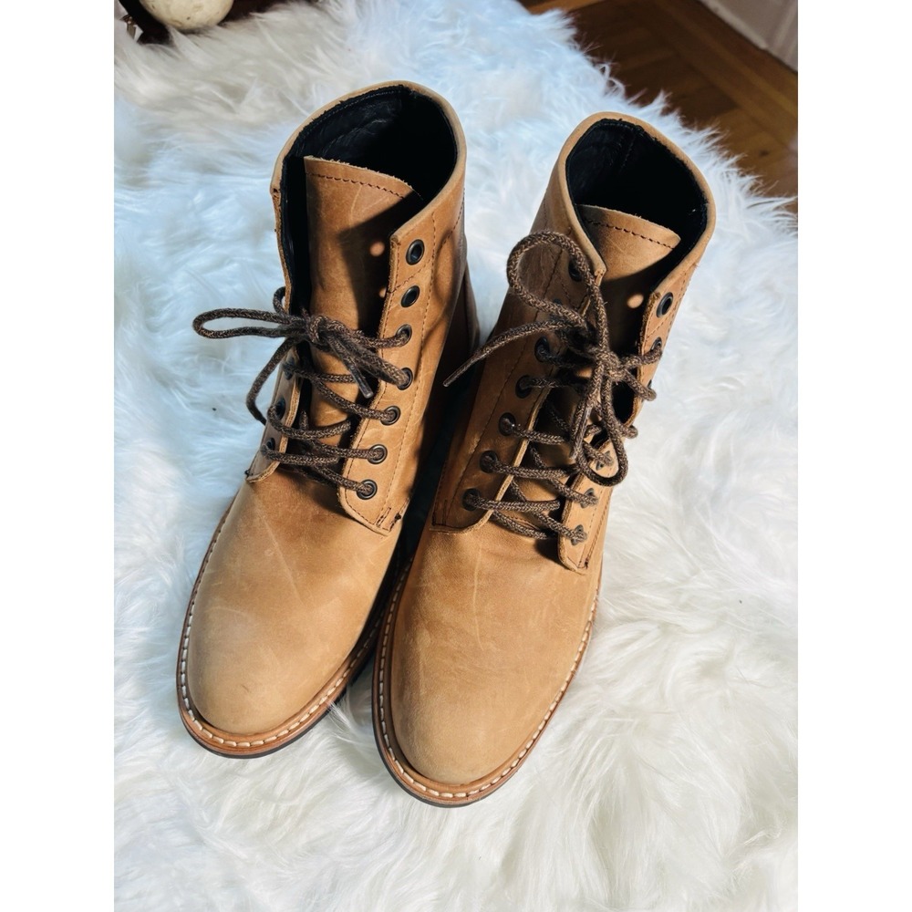 Nisolo Amalia‎ Leather Lace-Up Boots in Dark Tobacco Tan Brown, size 9.5